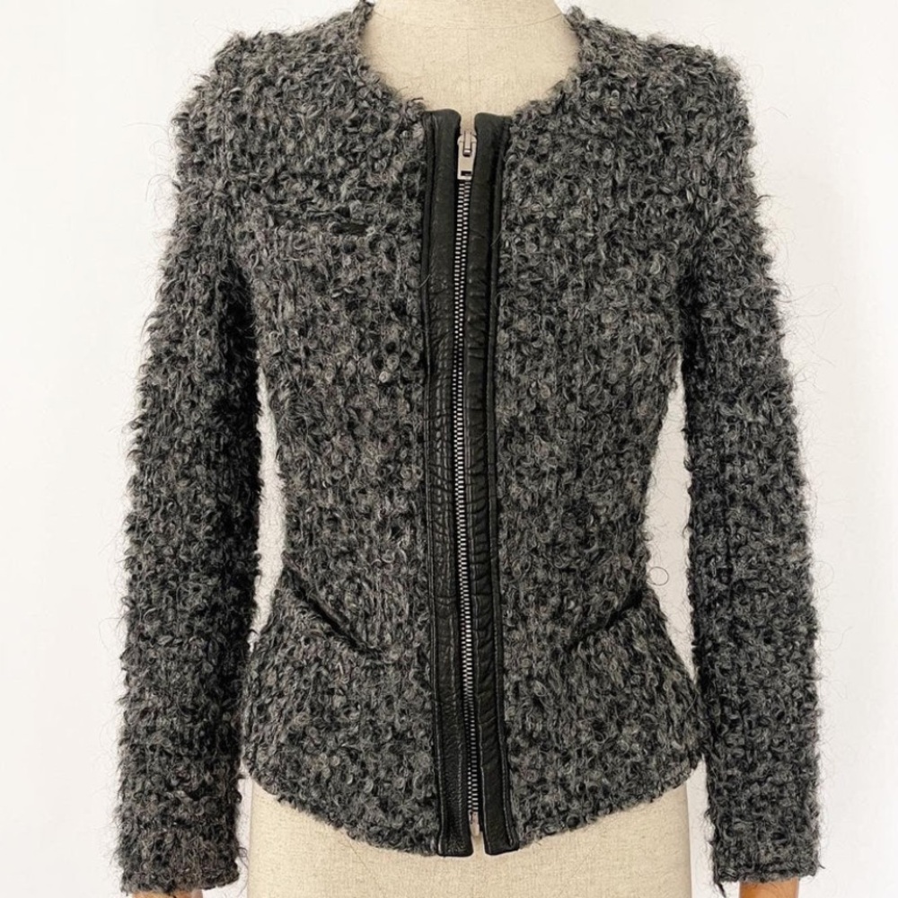 IRO Cameron Leather Trim knit Blazer Grey black EU Size 1 wool fits US Xs/S/0/2